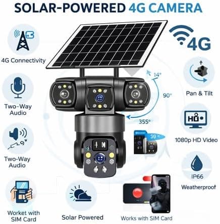 TPZ solar 4G camera features including pan, tilt and weatherproof rating