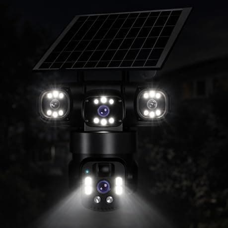 TPZ solar camera at night with floodlights on